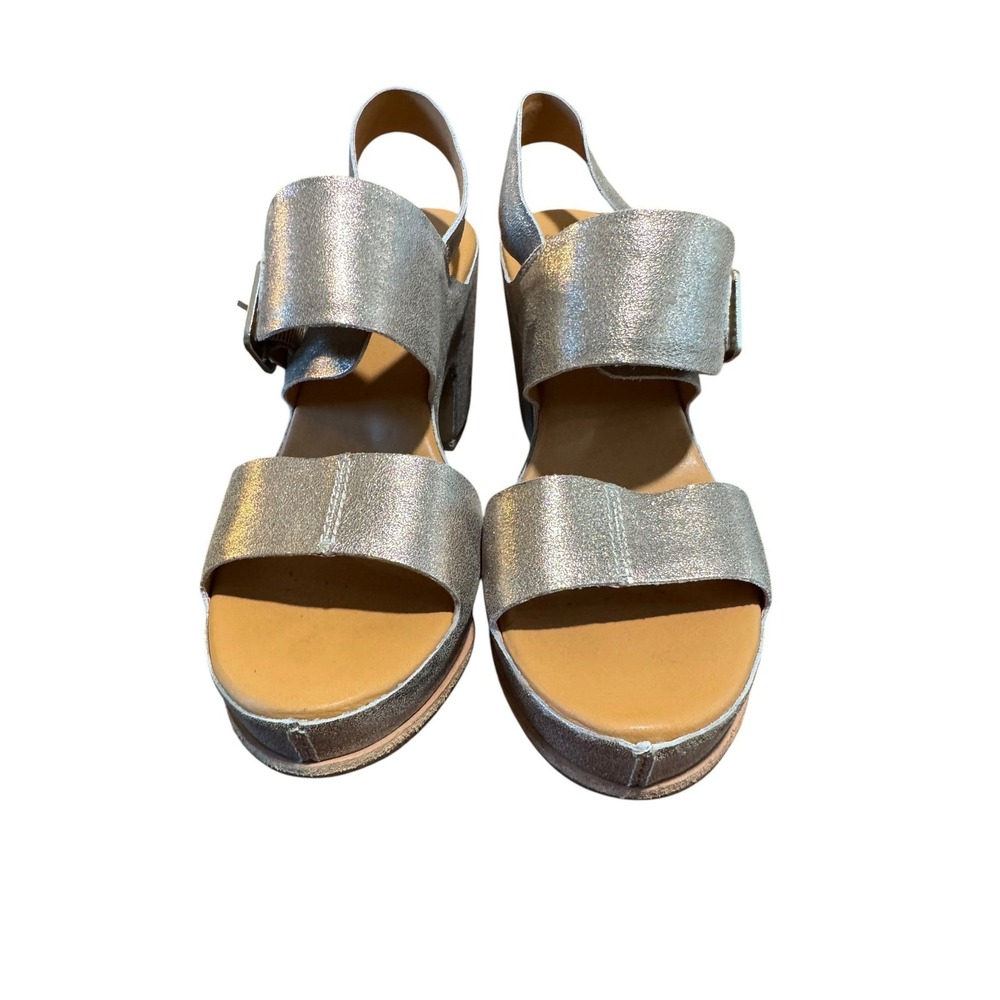 Kork-Ease Metallic Silver Leather Platform Block Heel Sandals Size 8 - Picture 2 of 9